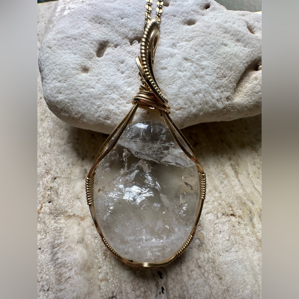 14k Gold Filled Quartz Statement Necklace Pendant